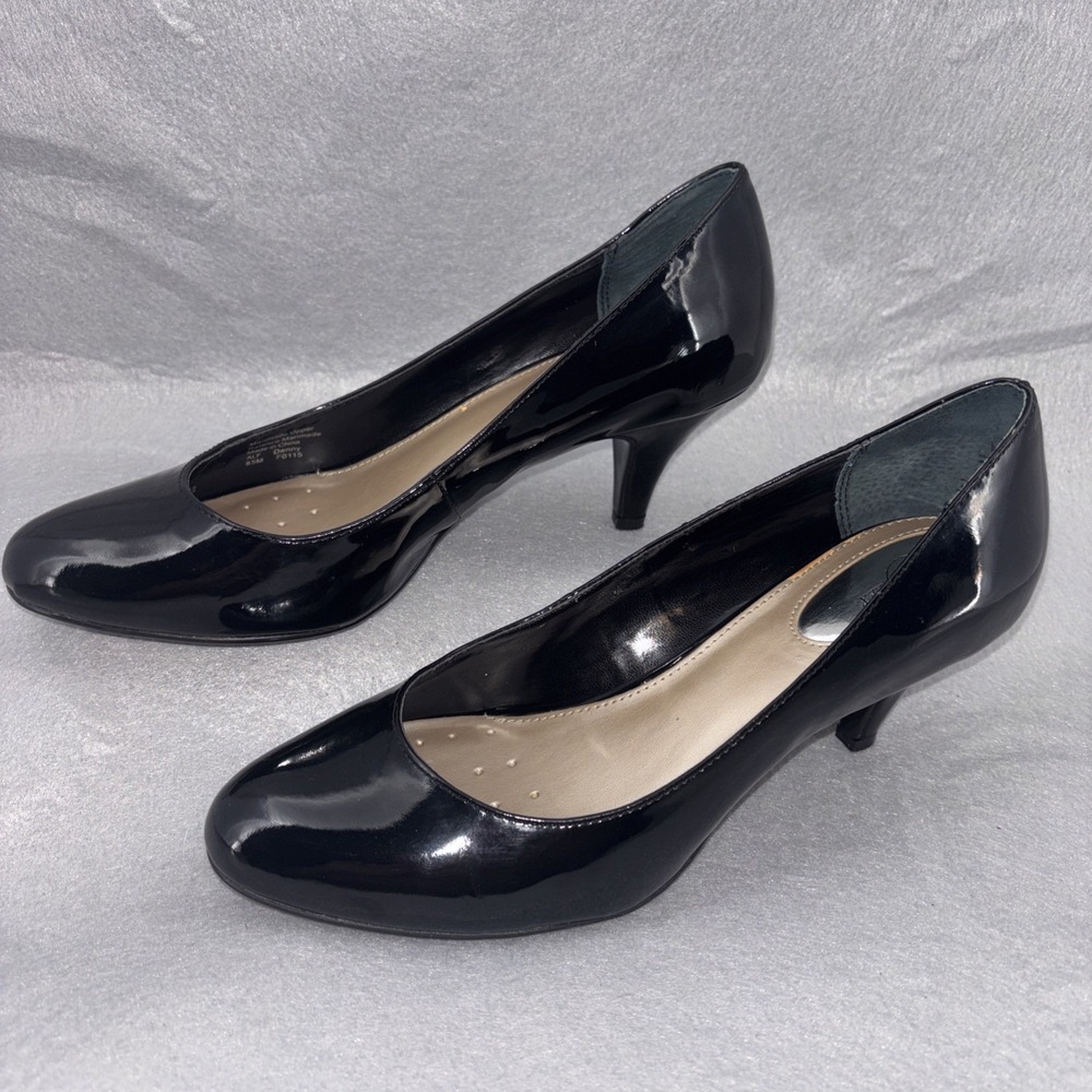 Alfani Denny Step n Flex Black Patent Leather‎ Pumps Round Toe Women's 8.5 EUC